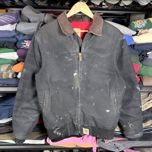 Carhartt B13 Paint splatter Men's Black Work Canvas Quilted Lined Jacket Size M